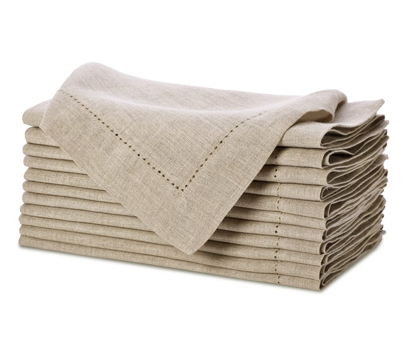 Cotton Craft Genuine Linen Napkins - Set of 12 Cloth Napkins with Hemstitch Detail - Hand Crafted Pure Luxury Linen Reusable Lunch Dinner Napkin - Fall Summer Holiday Table - Large 18x18 Natural - COTTON CRAFT - Image 1